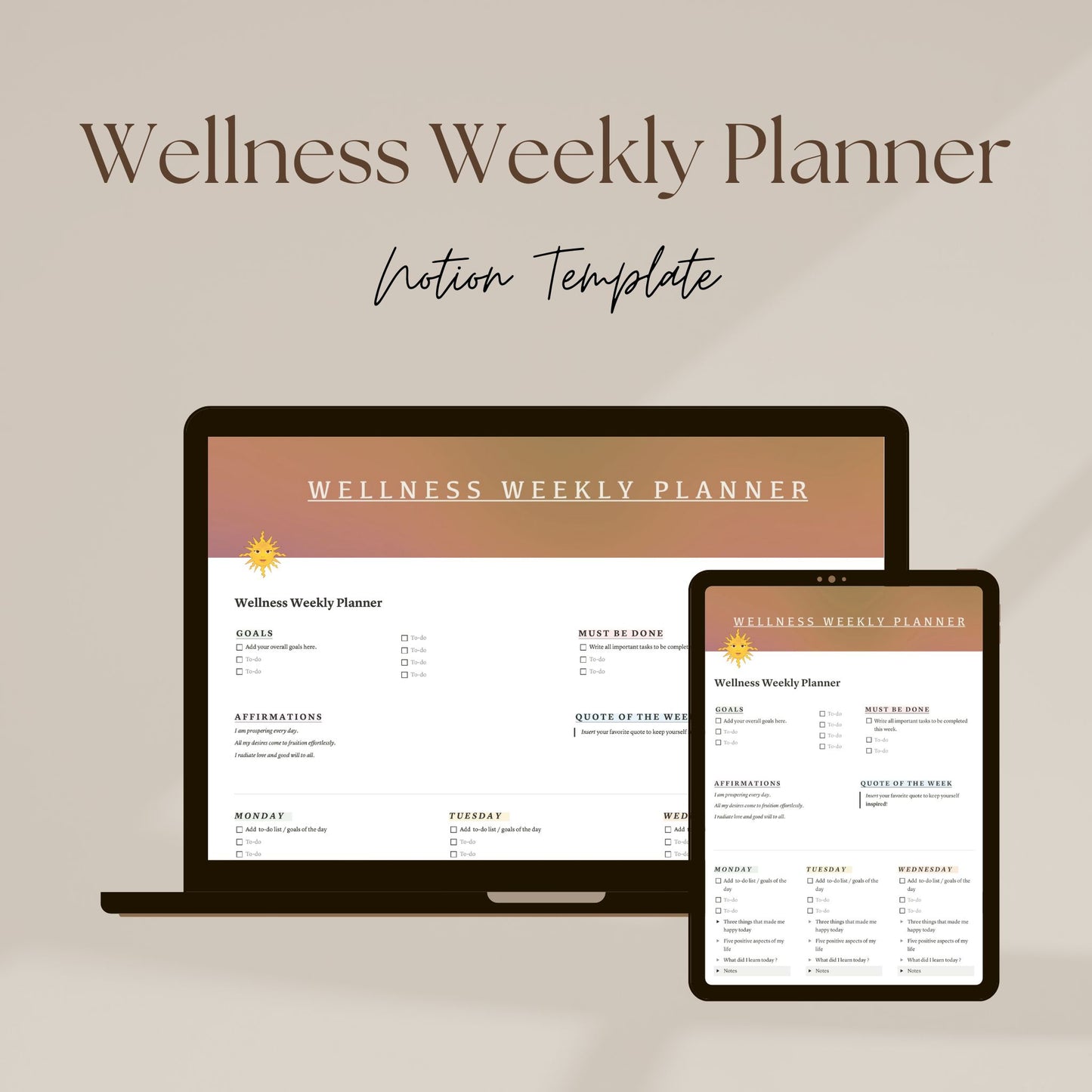 Wellness Weekly Notion Planner Template